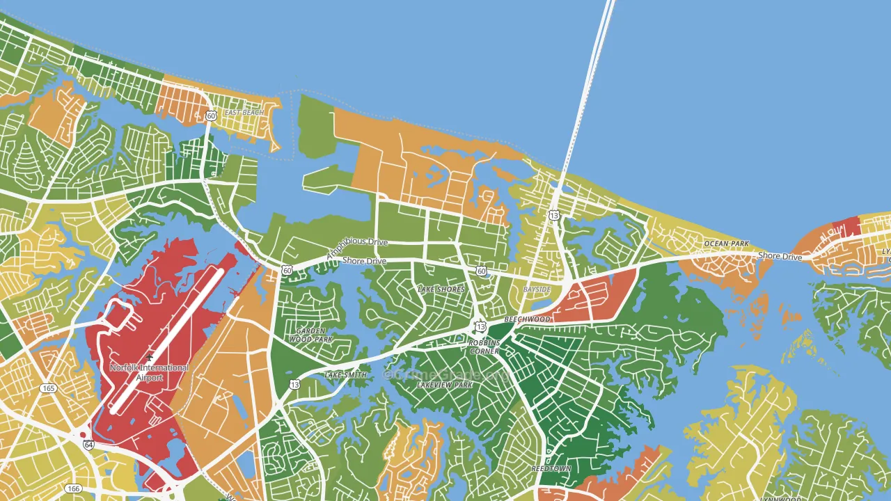 US Navy Little Creek Amphibious Base, Norfolk, VA Map of Arson Rates