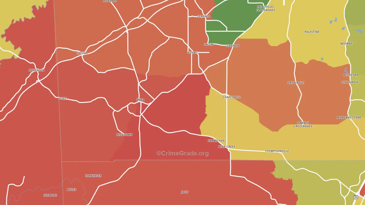 Utica, MS Map of Arson Rates