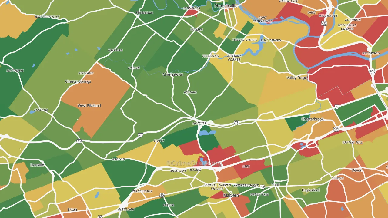 Uwchland, PA Map of Arson Rates