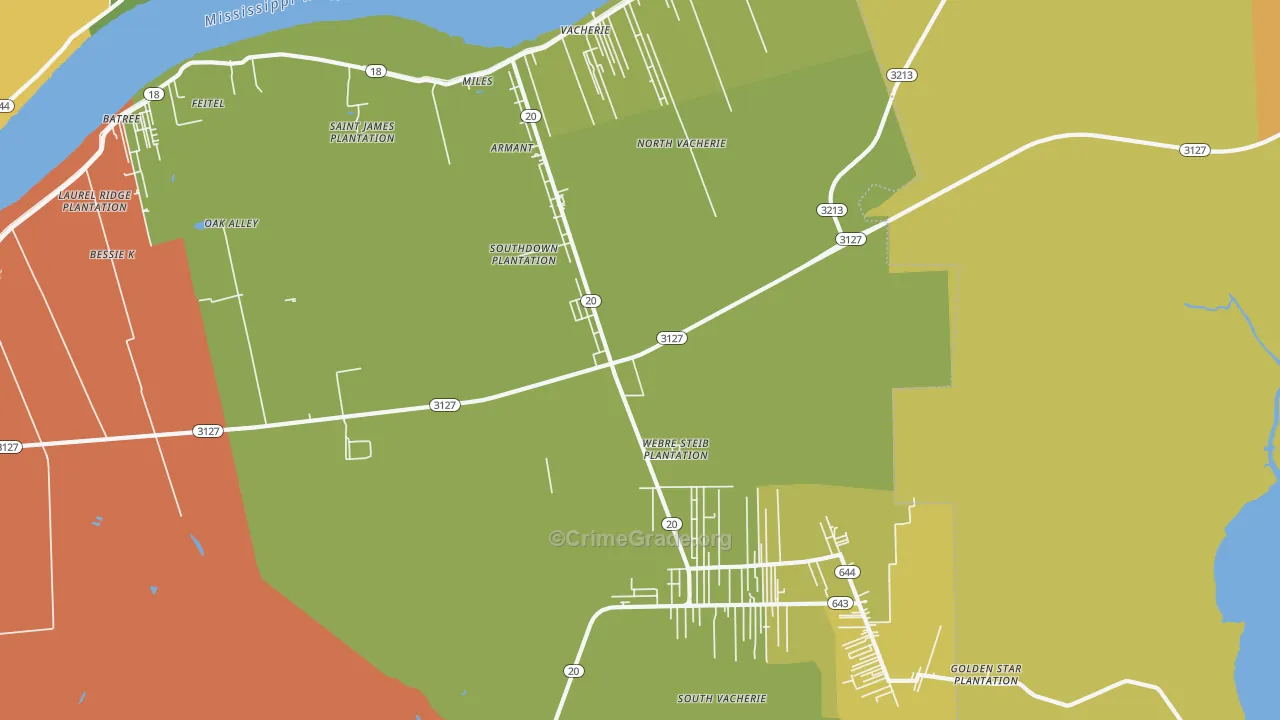 Vacherie, LA Map of Arson Rates