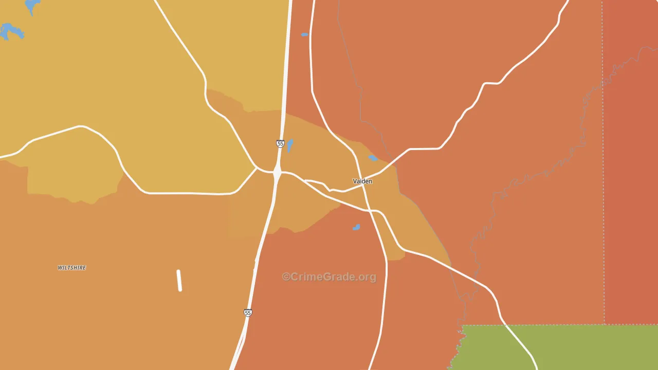 Vaiden, MS Map of Arson Rates