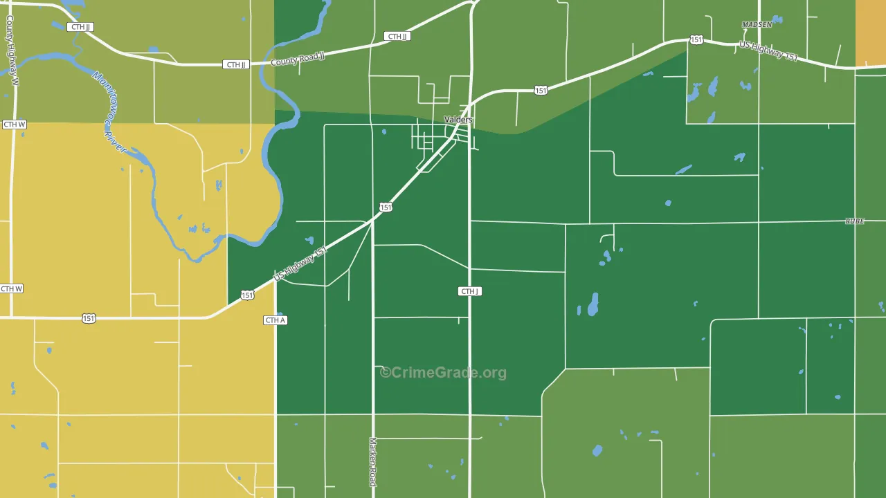Valders, WI Map of Arson Rates