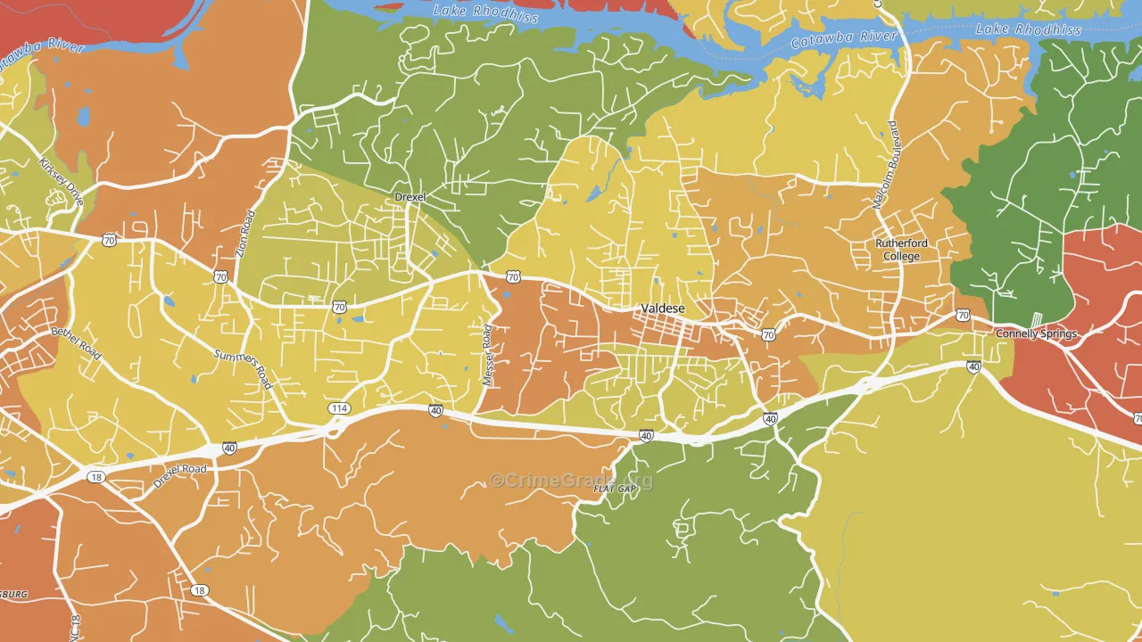 Valdese, NC Map of Arson Rates