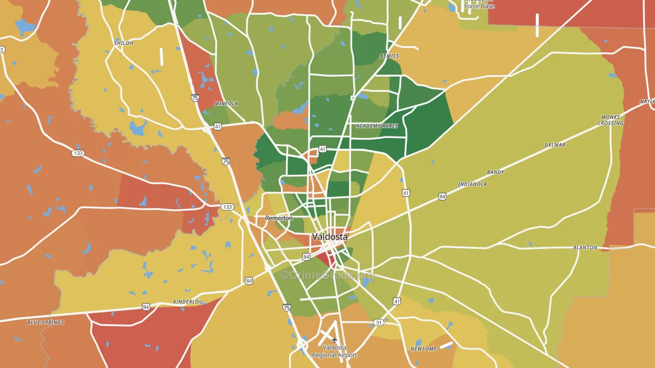 Valdosta, GA Map of Arson Rates
