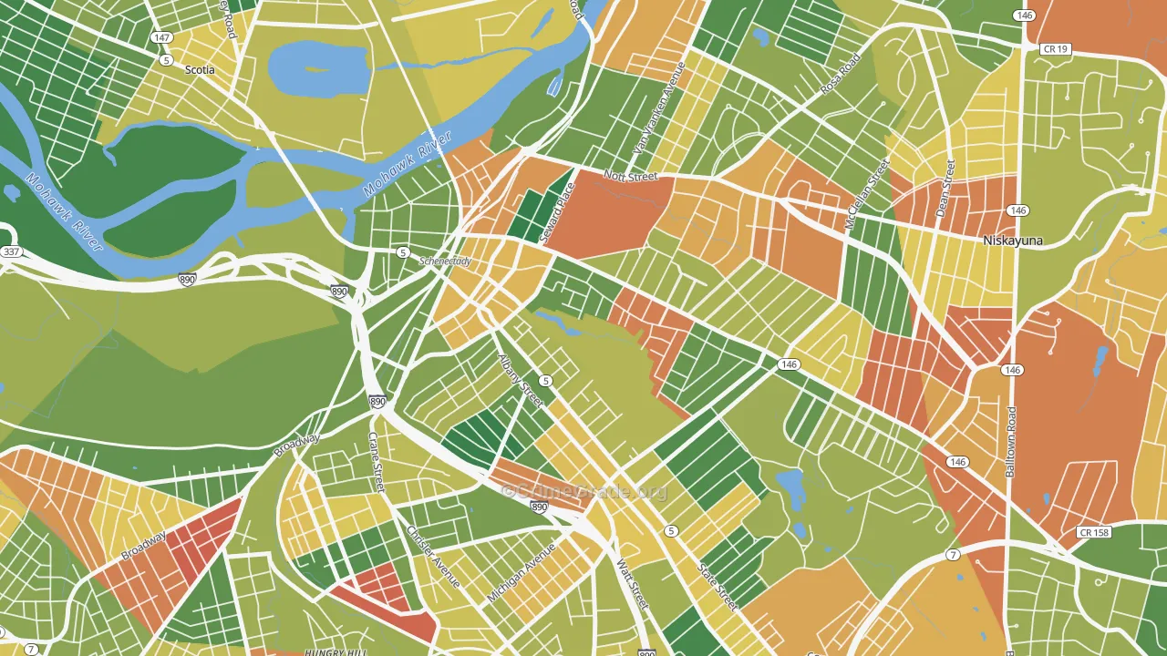 Vale and Eastern Avenue, Schenectady, NY Map of Arson Rates