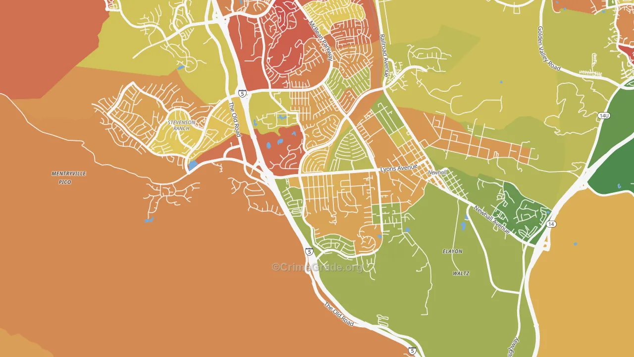 Valencia, Newhall, CA Map of Arson Rates