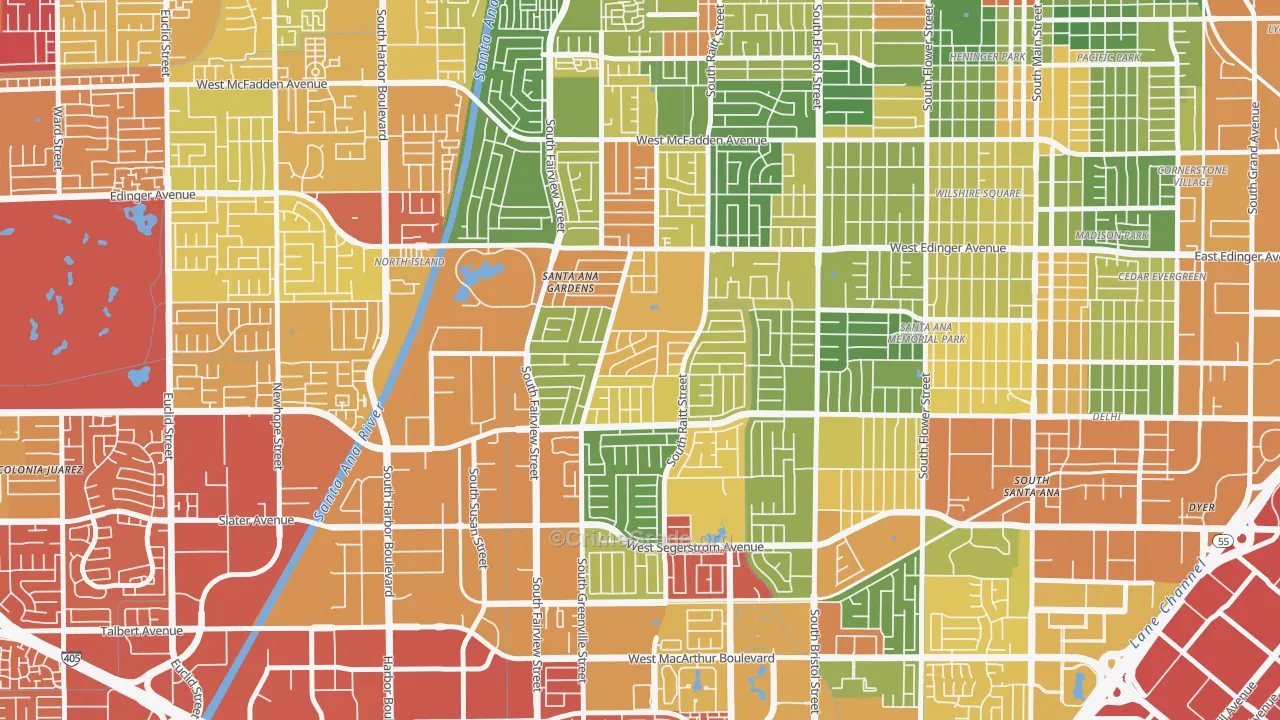 Valley Adams, Santa Ana, CA Map of Arson Rates