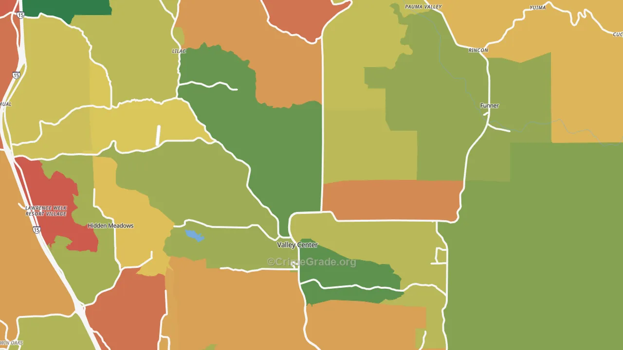 Valley Center, CA Map of Arson Rates