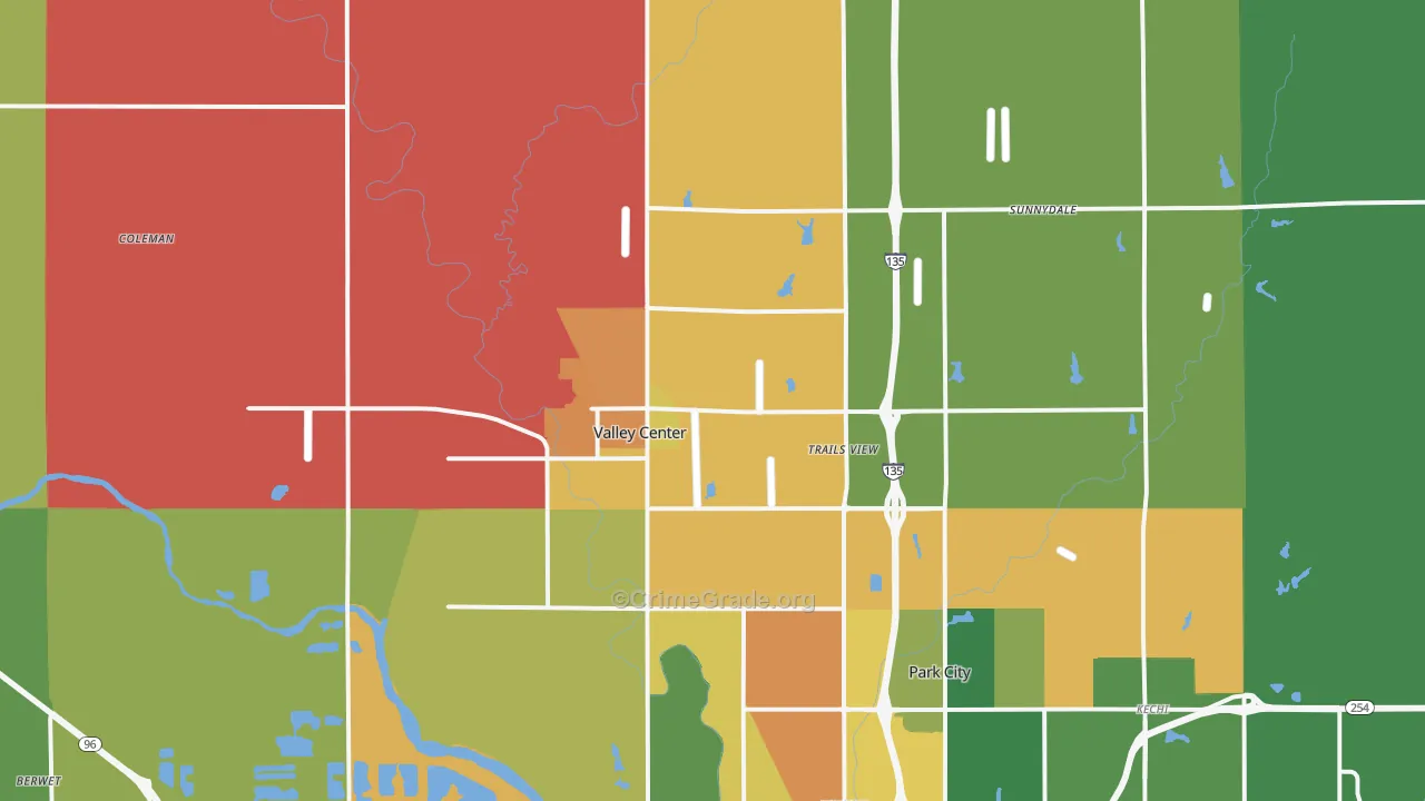 Valley Center, KS Map of Arson Rates