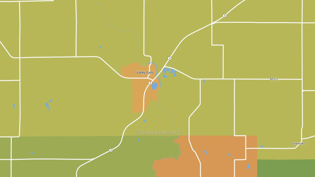 Valley Falls, KS Map of Arson Rates