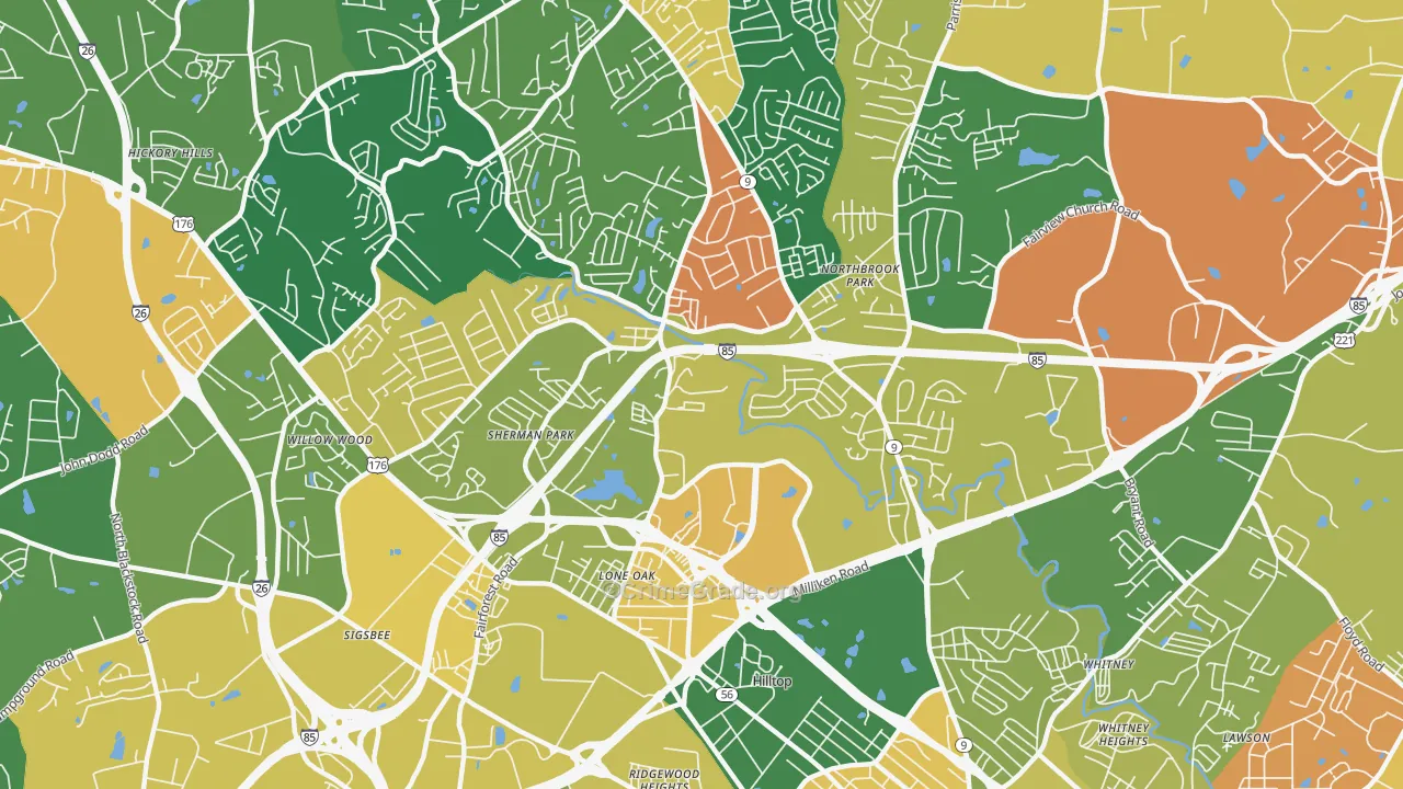 Valley Falls, SC Map of Arson Rates