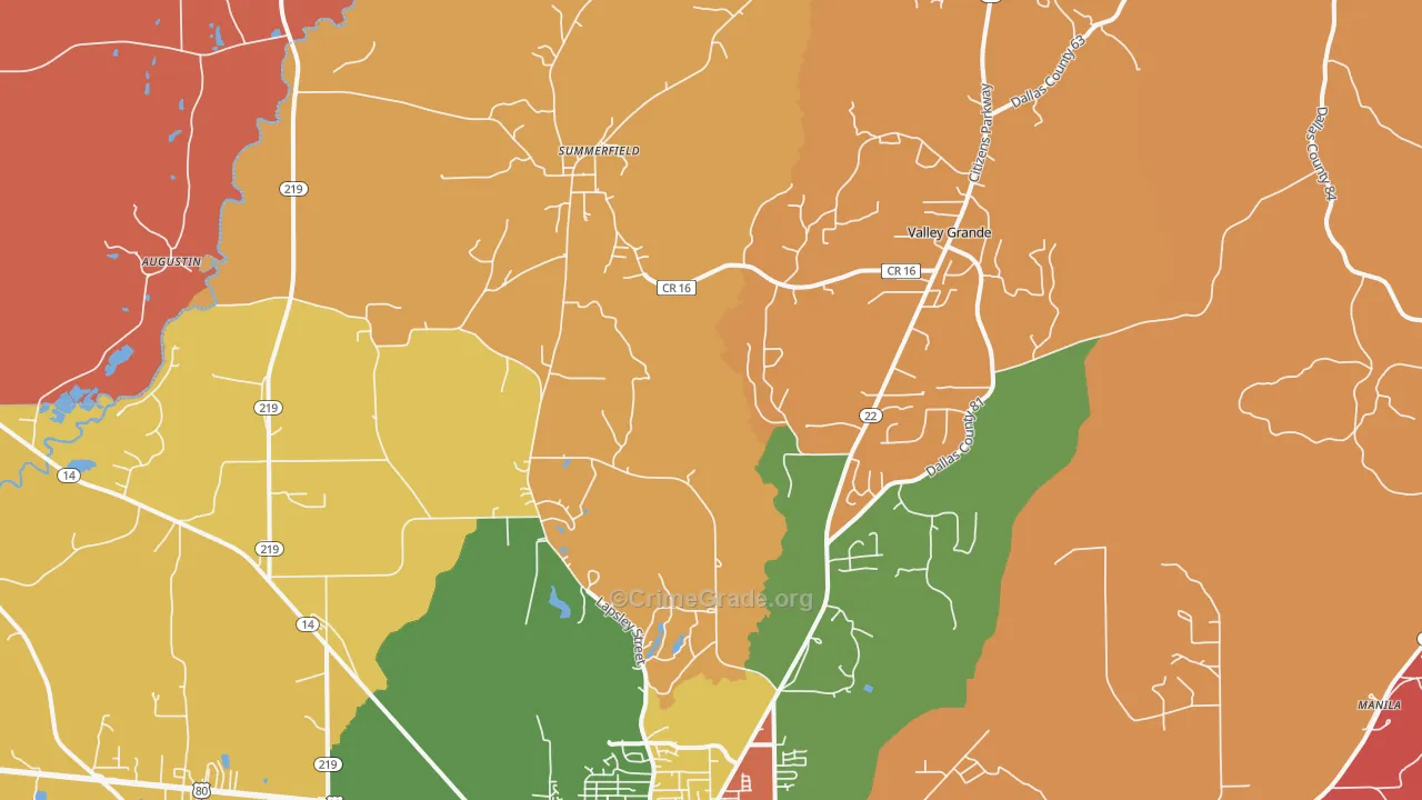 Valley Grande, AL Map of Arson Rates