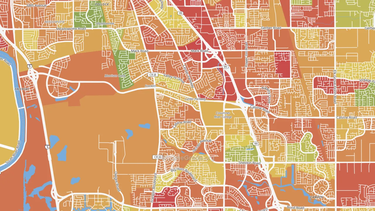 Valley High-North Laguna, Sacramento, CA Map of Arson Rates