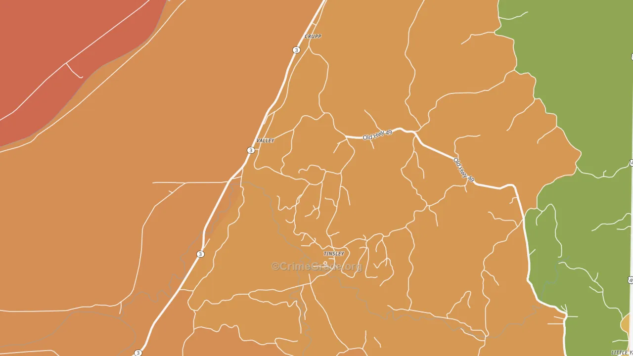 Valley, MS Map of Arson Rates
