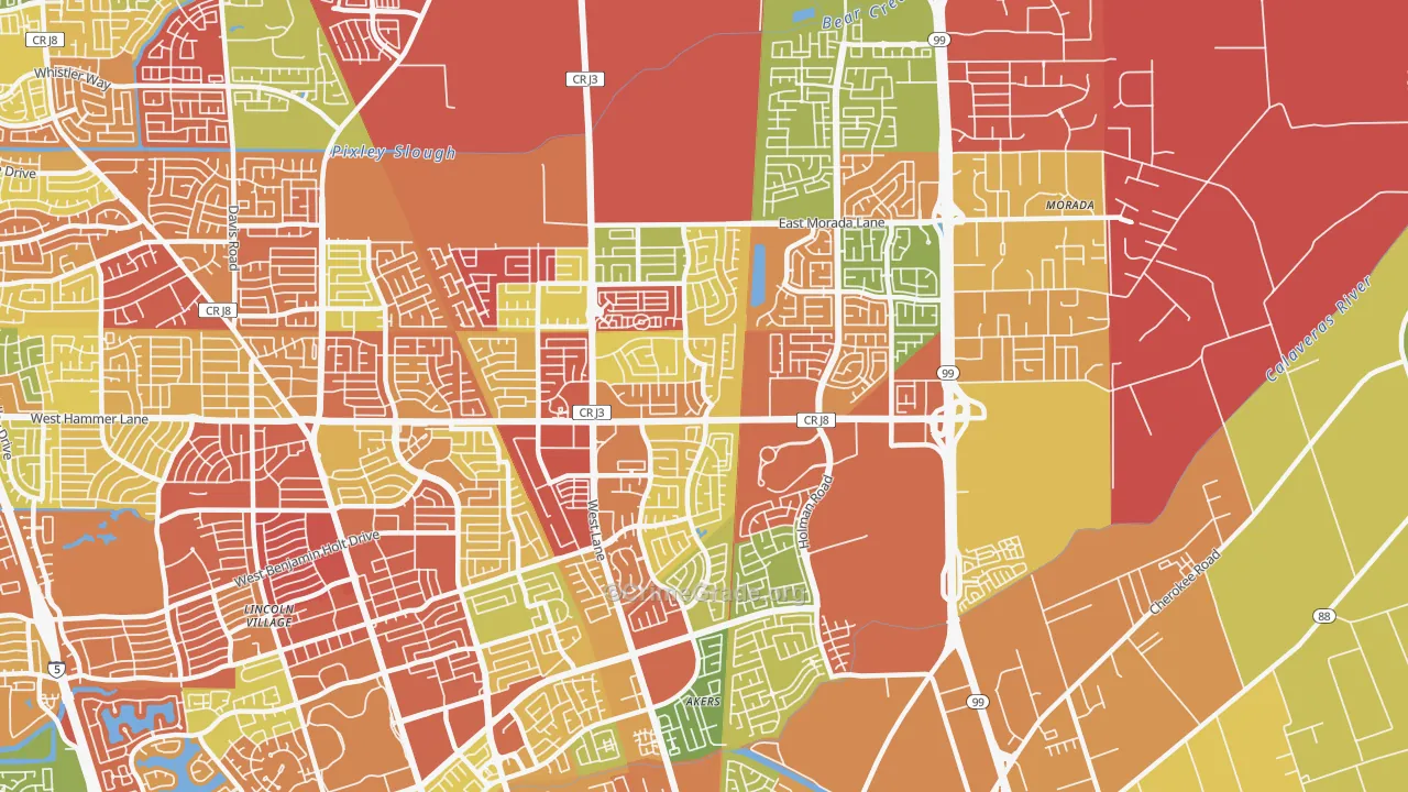 Valley Oak, Stockton, CA Map of Arson Rates