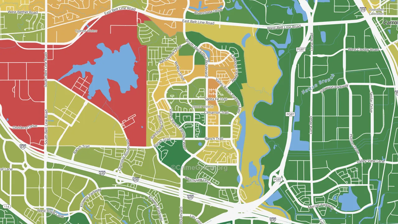 Valley Ranch, Irving, TX Map of Arson Rates