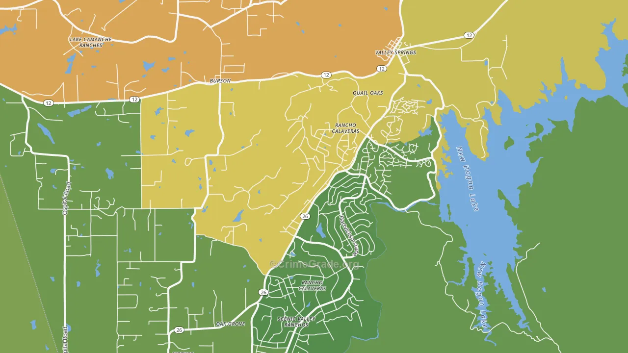 Valley Springs, CA Map of Arson Rates