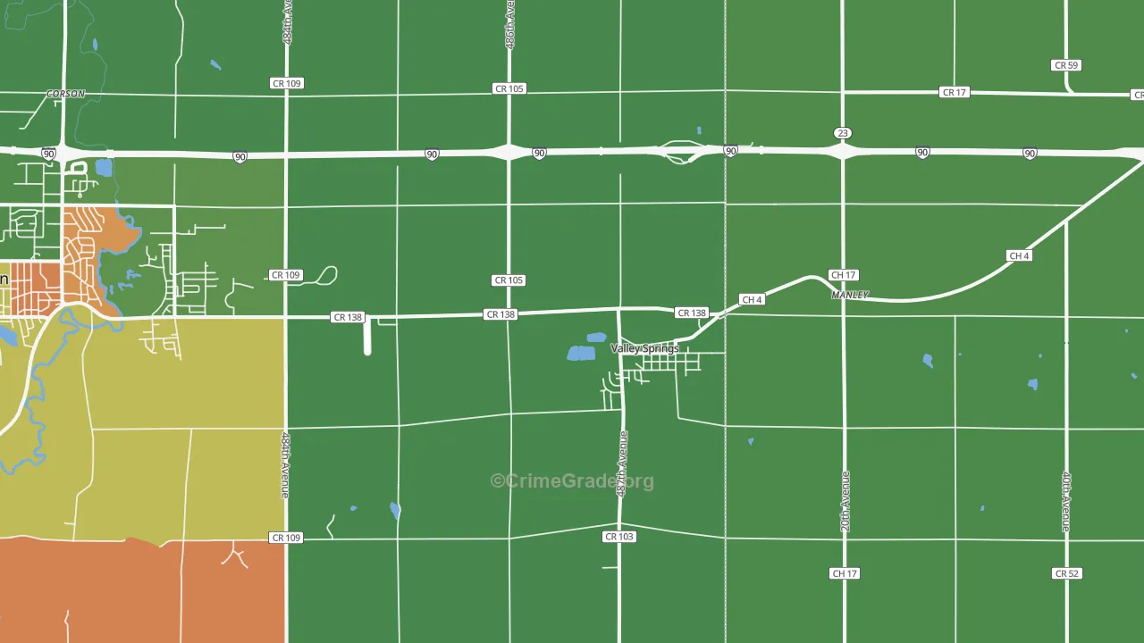 Valley Springs, SD Map of Arson Rates