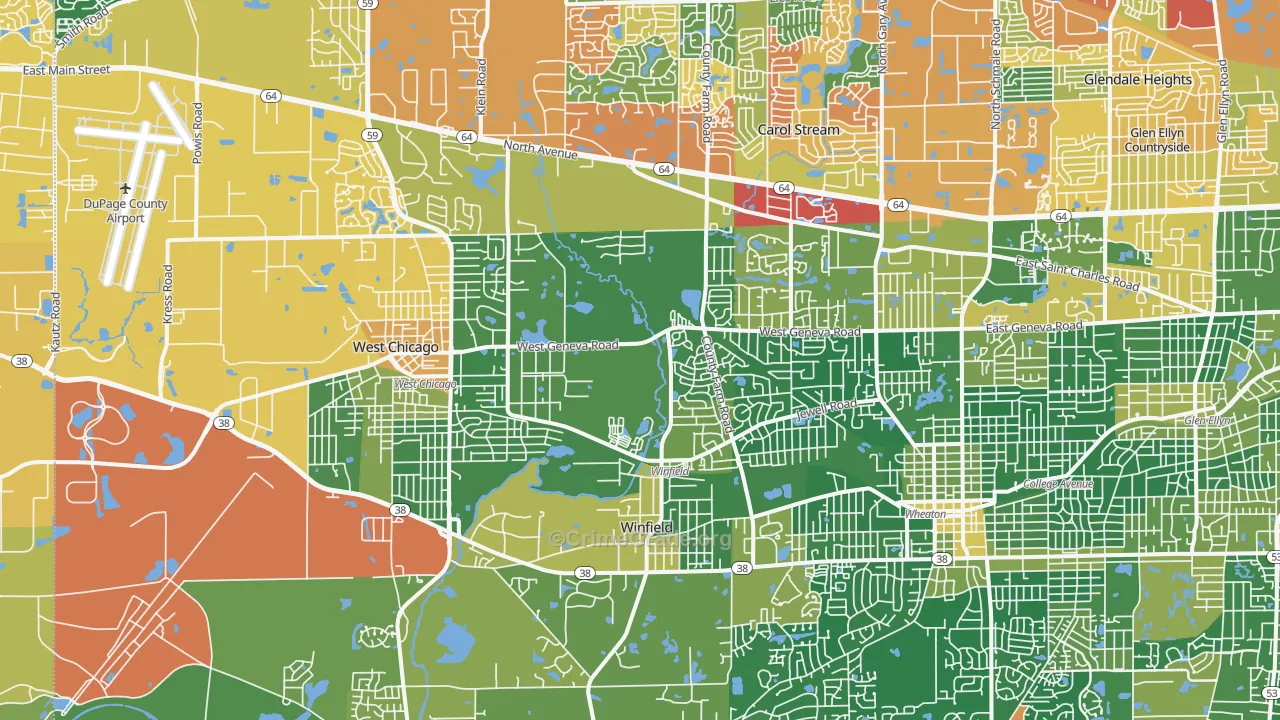 Valley View, Glen Ellyn, IL Map of Arson Rates