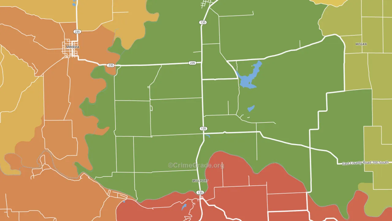Vallonia, IN Map of Arson Rates