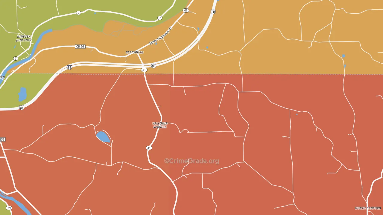 Vallonia Springs, NY Map of Arson Rates