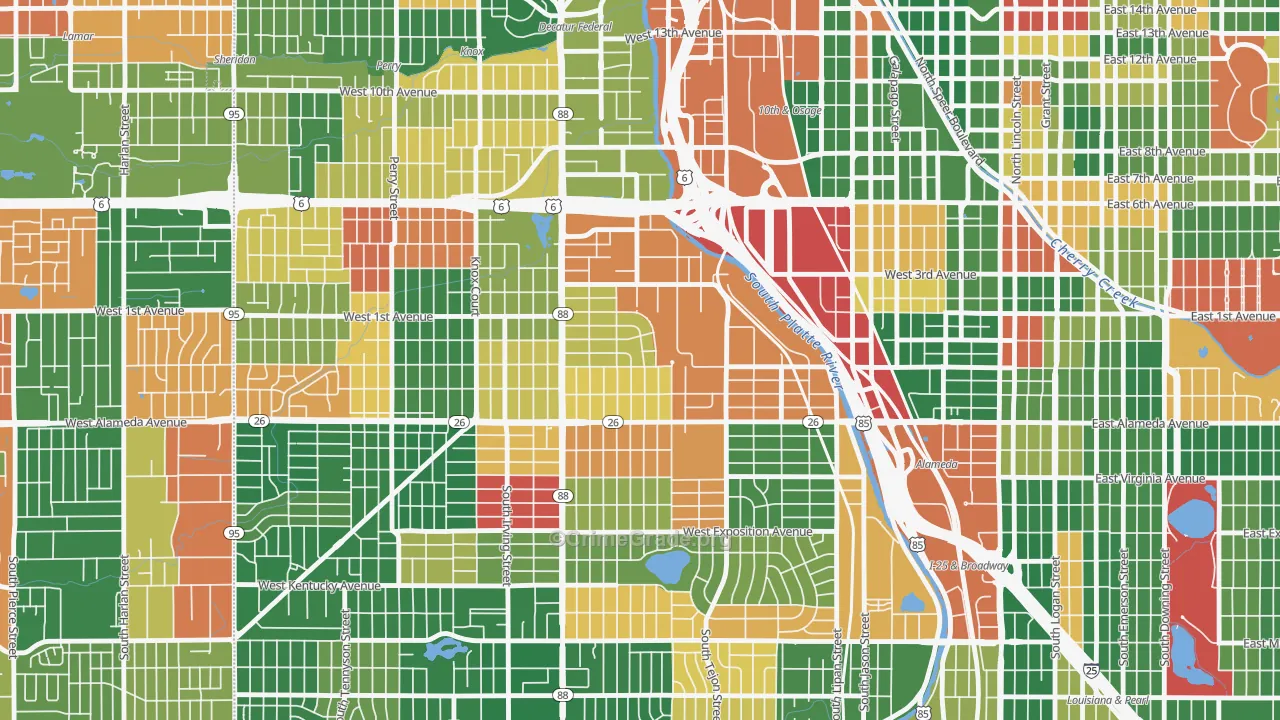 Valverde, Denver, CO Map of Arson Rates