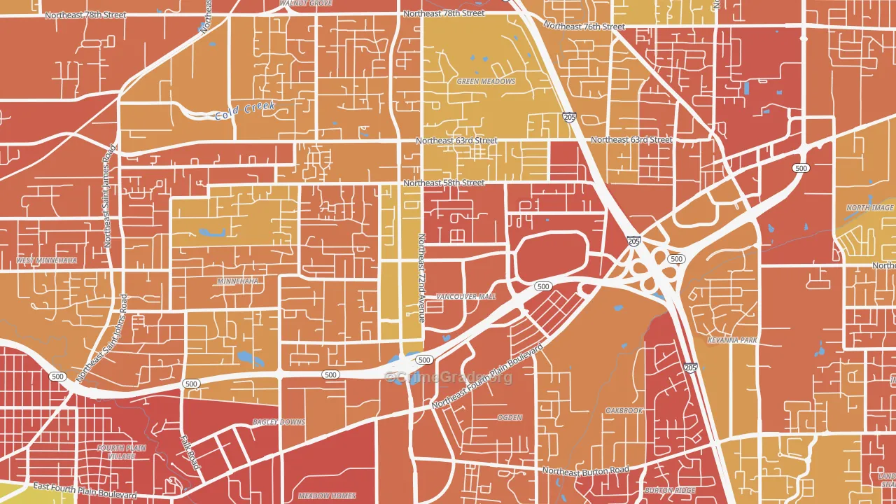 Van Mall, Vancouver, WA Map of Arson Rates