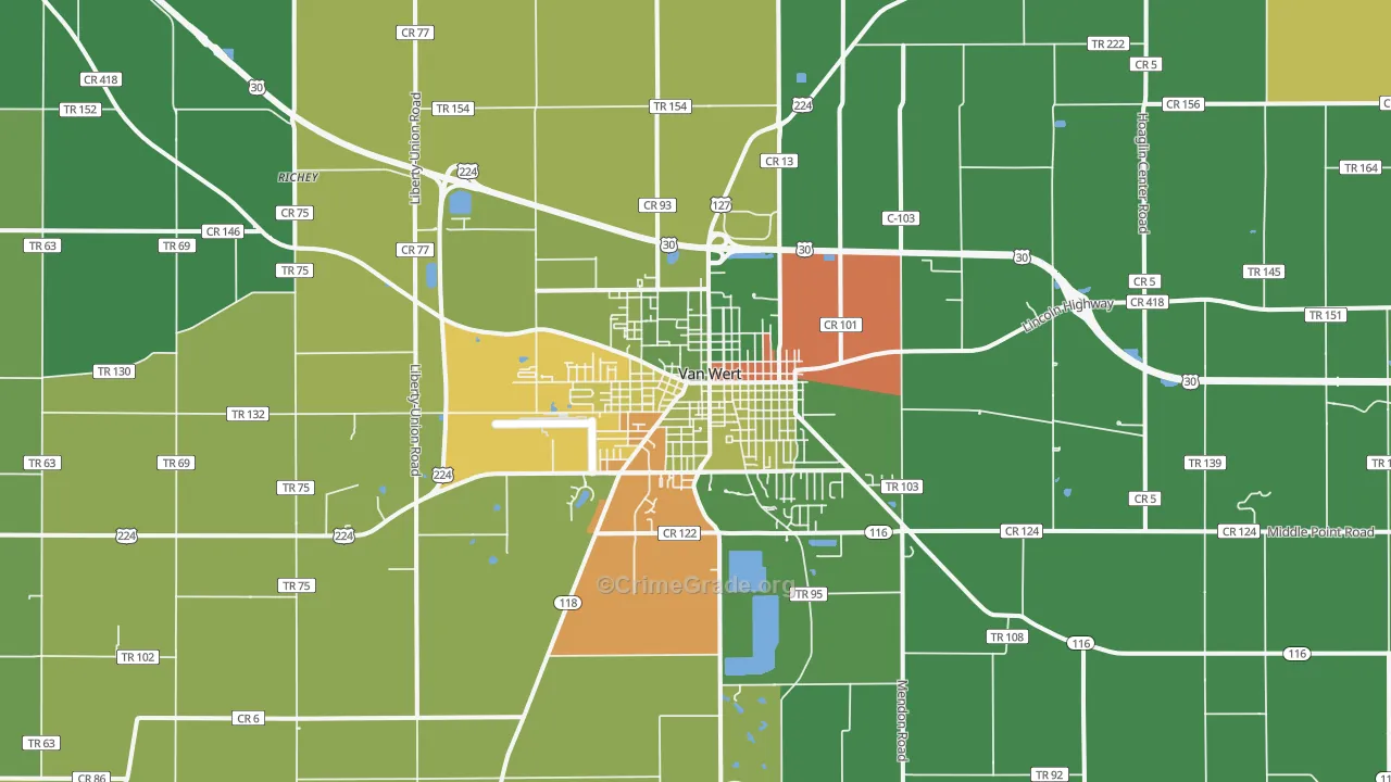 Van Wert, OH Map of Arson Rates