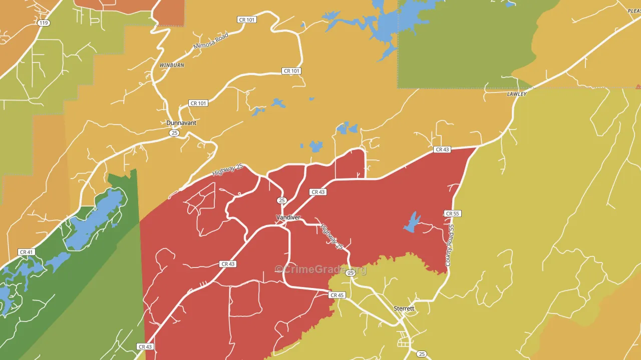 Vandiver, AL Map of Arson Rates