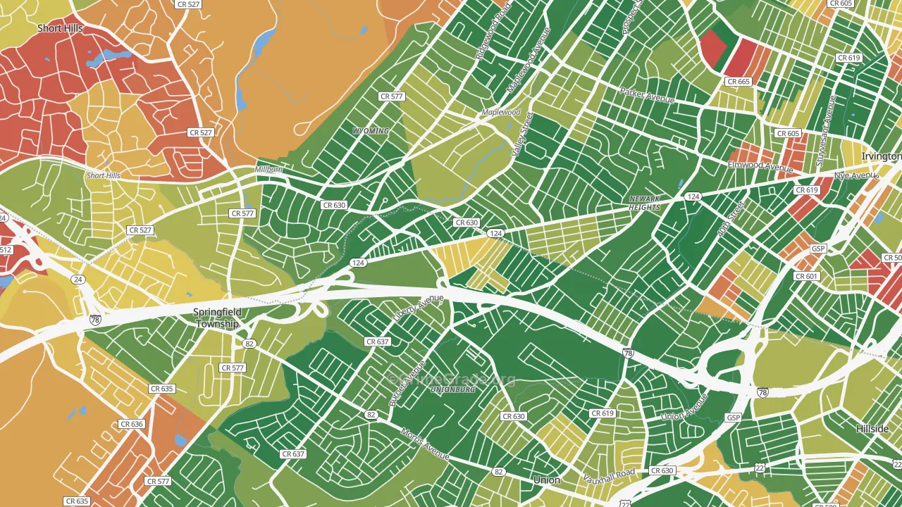 Vauxhall, NJ Map of Arson Rates