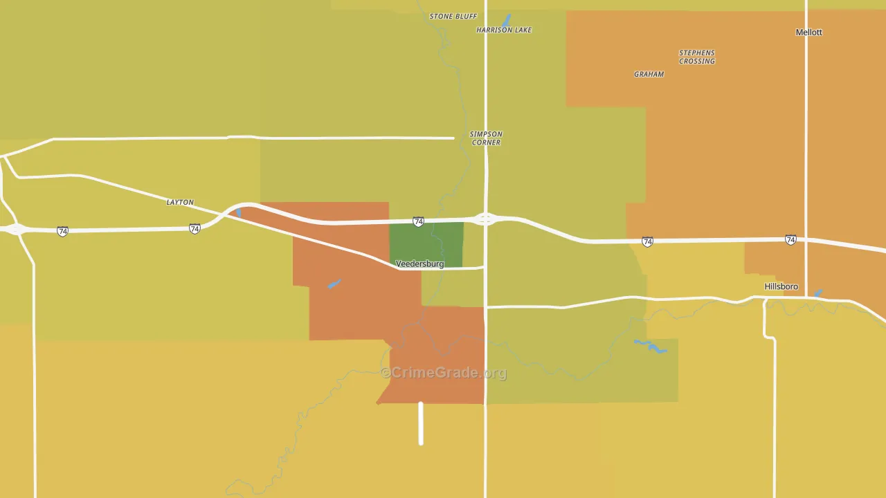 Veedersburg, IN Map of Arson Rates