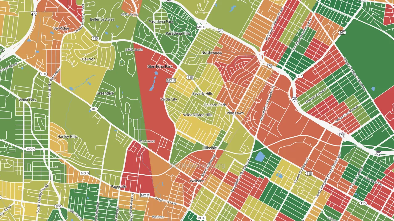 Velda Village Hills, MO Map of Arson Rates