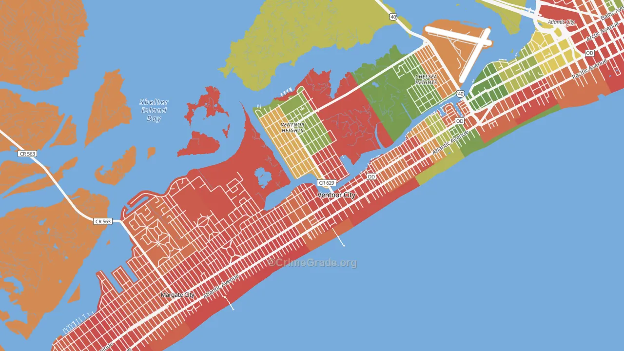 Ventnor City, NJ Map of Arson Rates