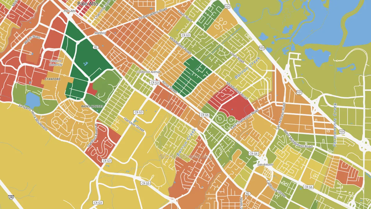 Ventura, Palo Alto, CA Map of Arson Rates