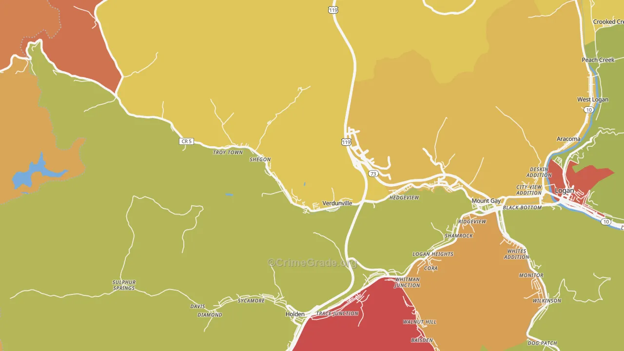 Verdunville, WV Map of Arson Rates