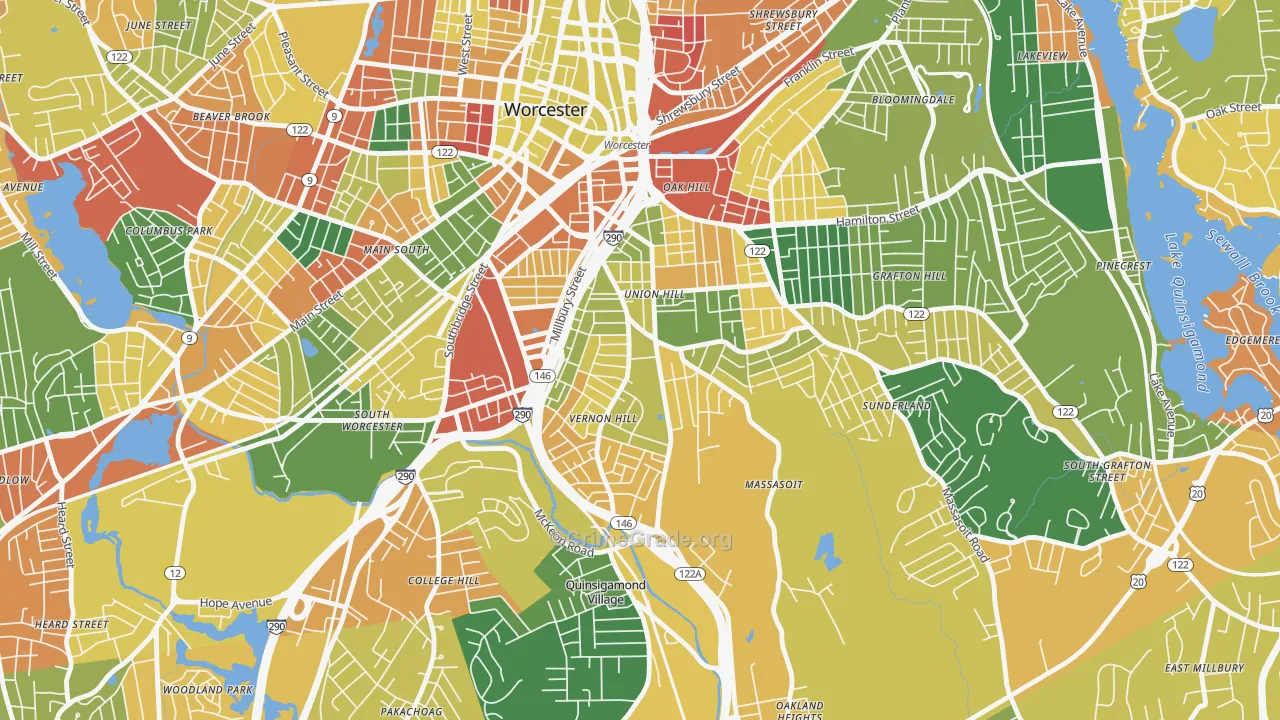 Vernon Hill, Worcester, MA Map of Arson Rates