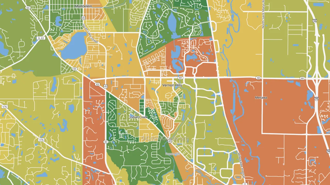Vernon Hills, IL Map of Arson Rates