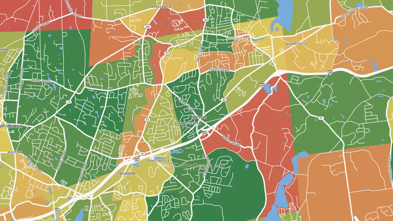 Vernon-Rockville, CT Map of Arson Rates