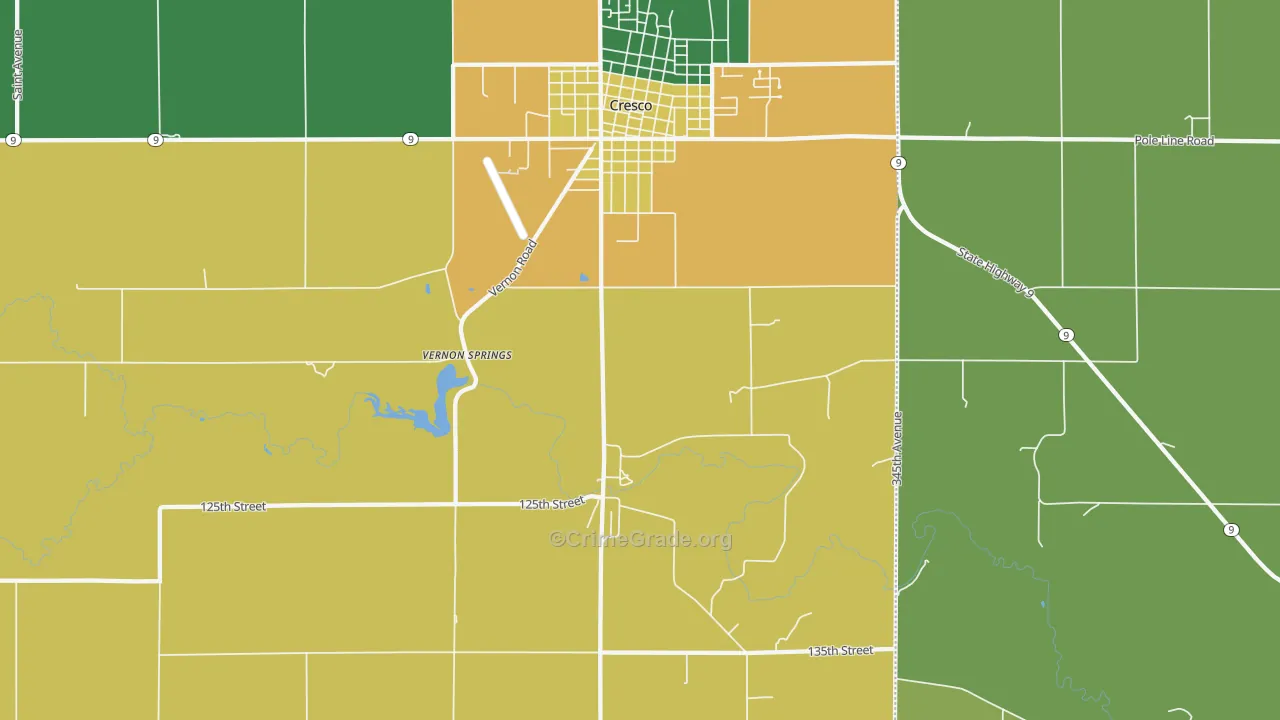 Vernon Springs, IA Map of Arson Rates