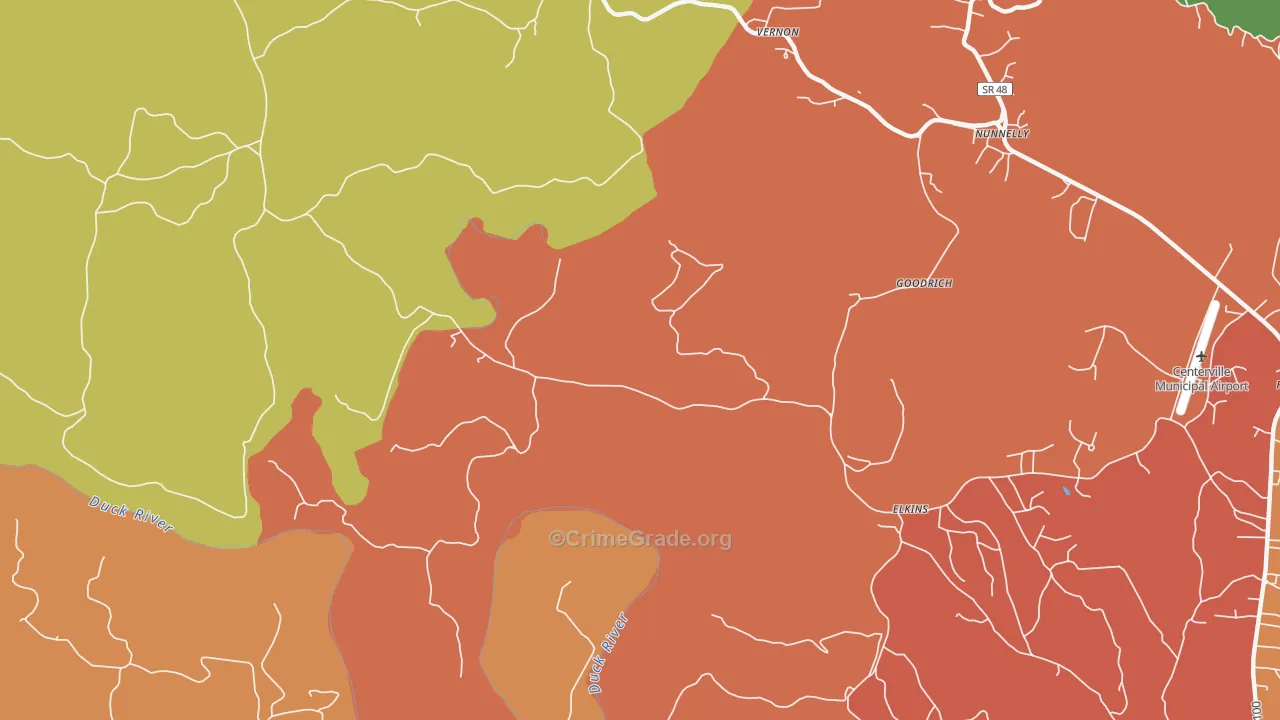 Vernon, TN Map of Arson Rates