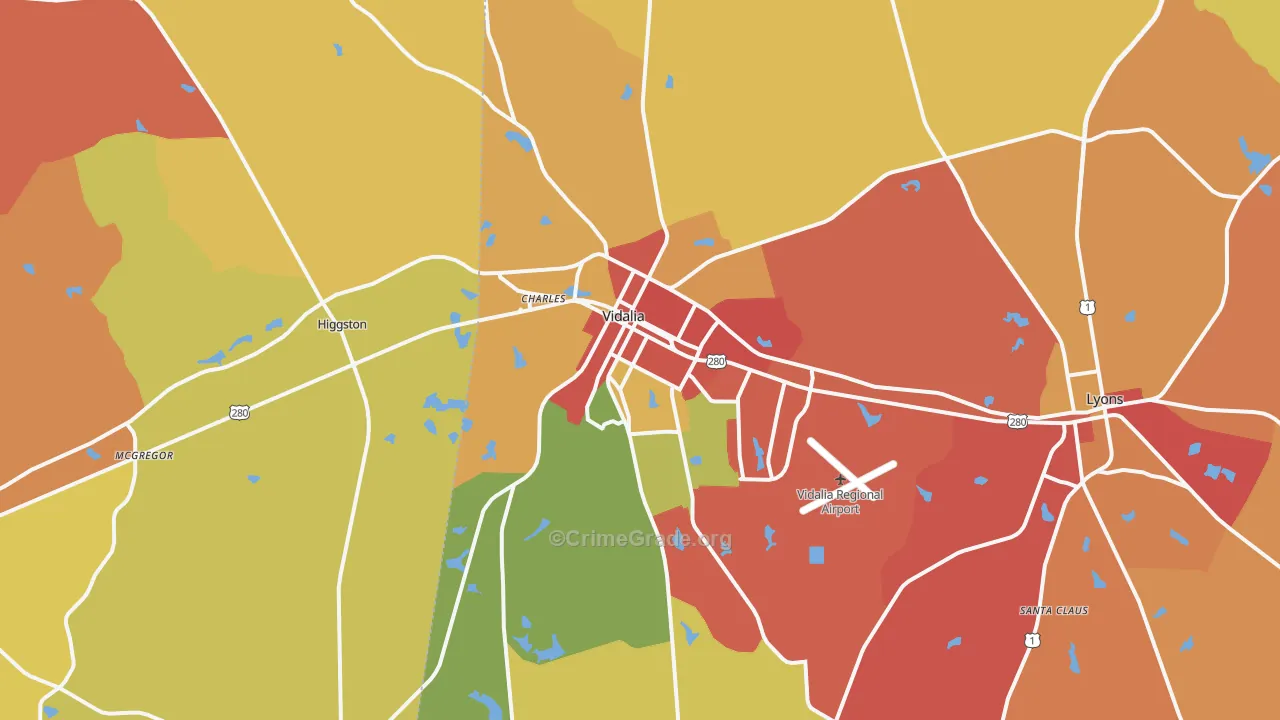 Vidalia, GA Map of Arson Rates