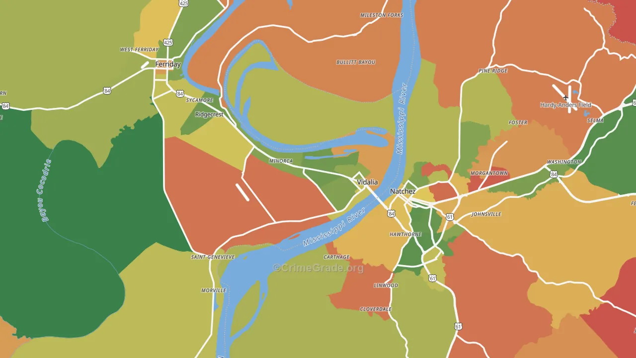 Vidalia, LA Map of Arson Rates
