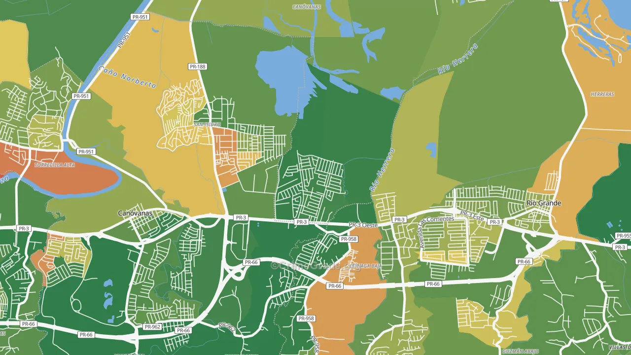 Villa de Loiza, Rio Grande, PR Map of Arson Rates