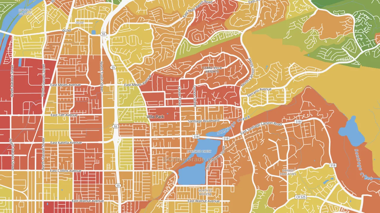 Villa Park, CA Map of Arson Rates