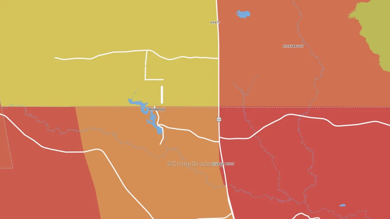 Village Mills, TX Map of Arson Rates