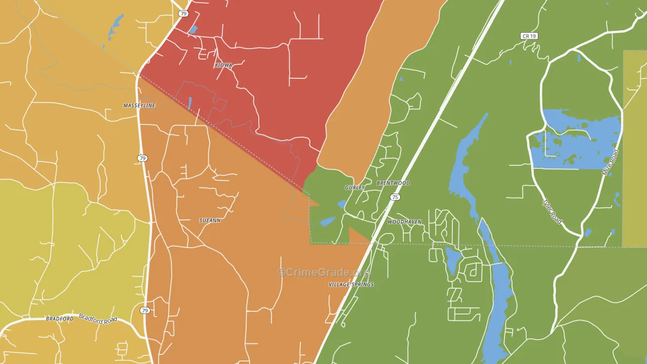 Village Springs, AL Map of Arson Rates
