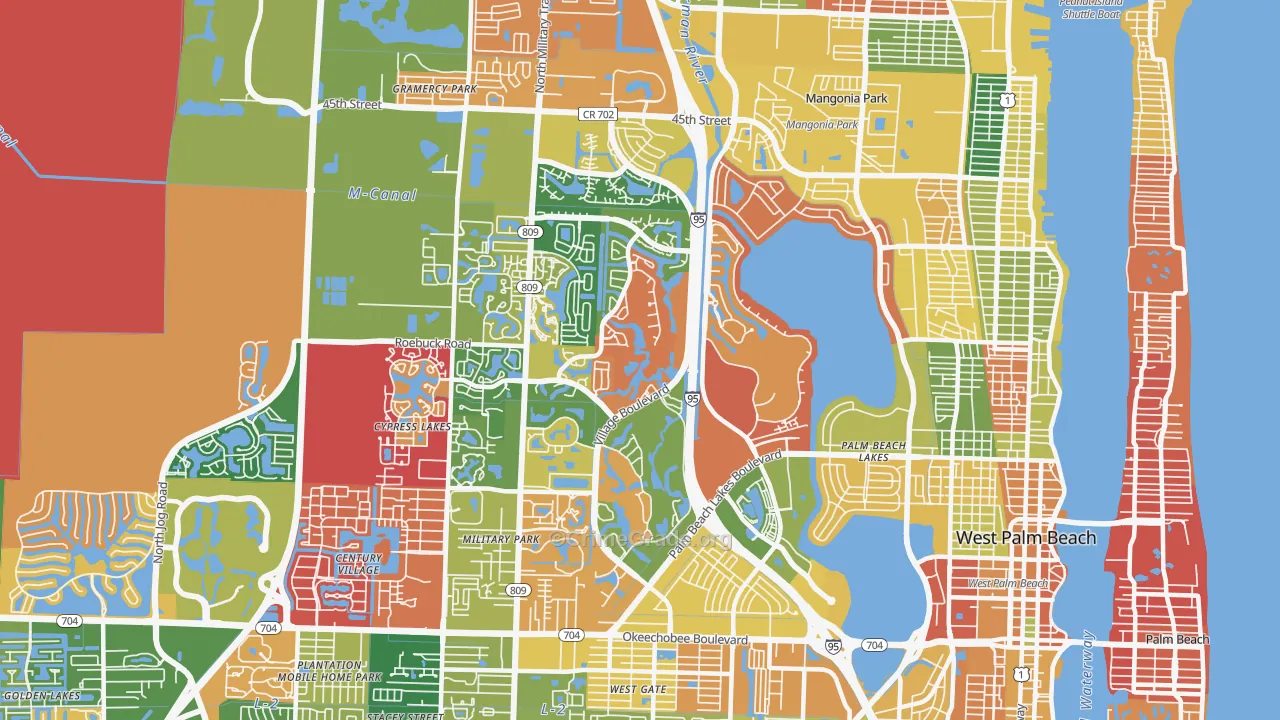 Villages of Palm Beach Lakes, West Palm Beach, FL Map of Arson Rates