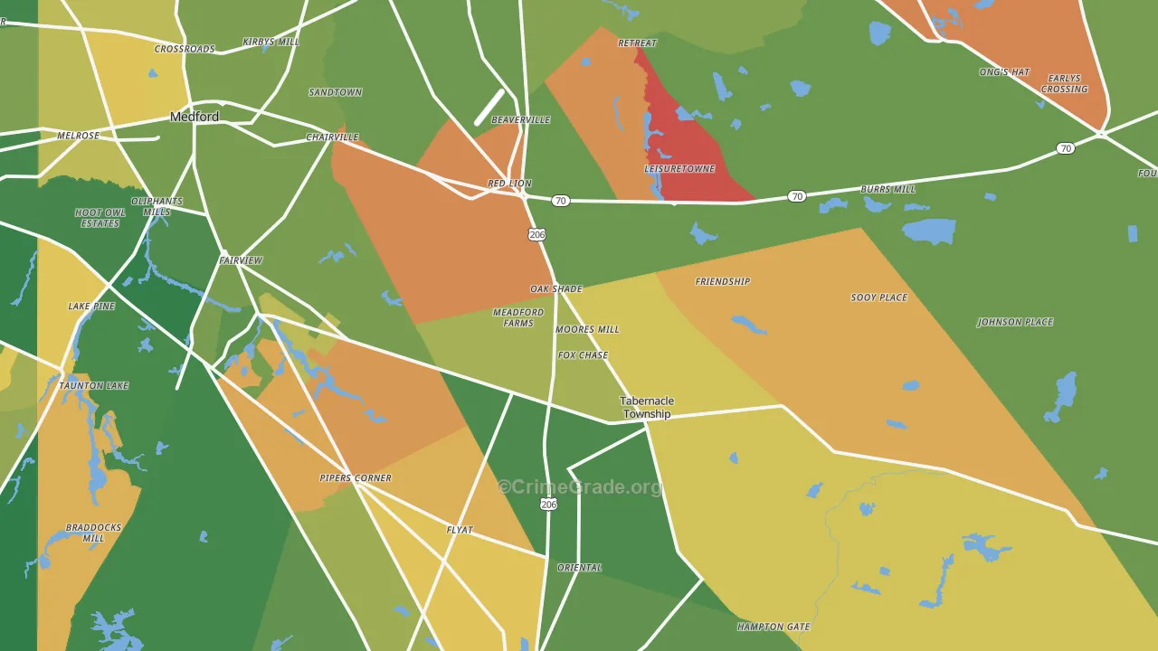 Vincentown, NJ Map of Arson Rates