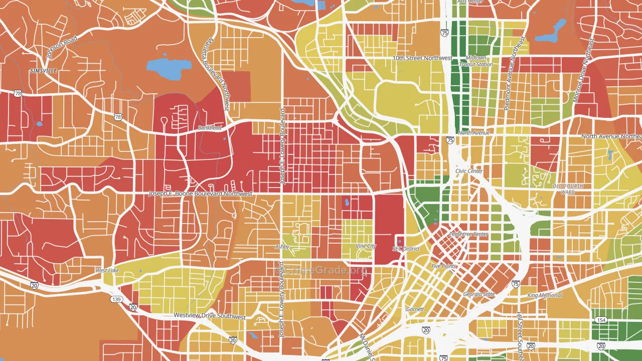 Vine City, Atlanta, GA Map of Arson Rates