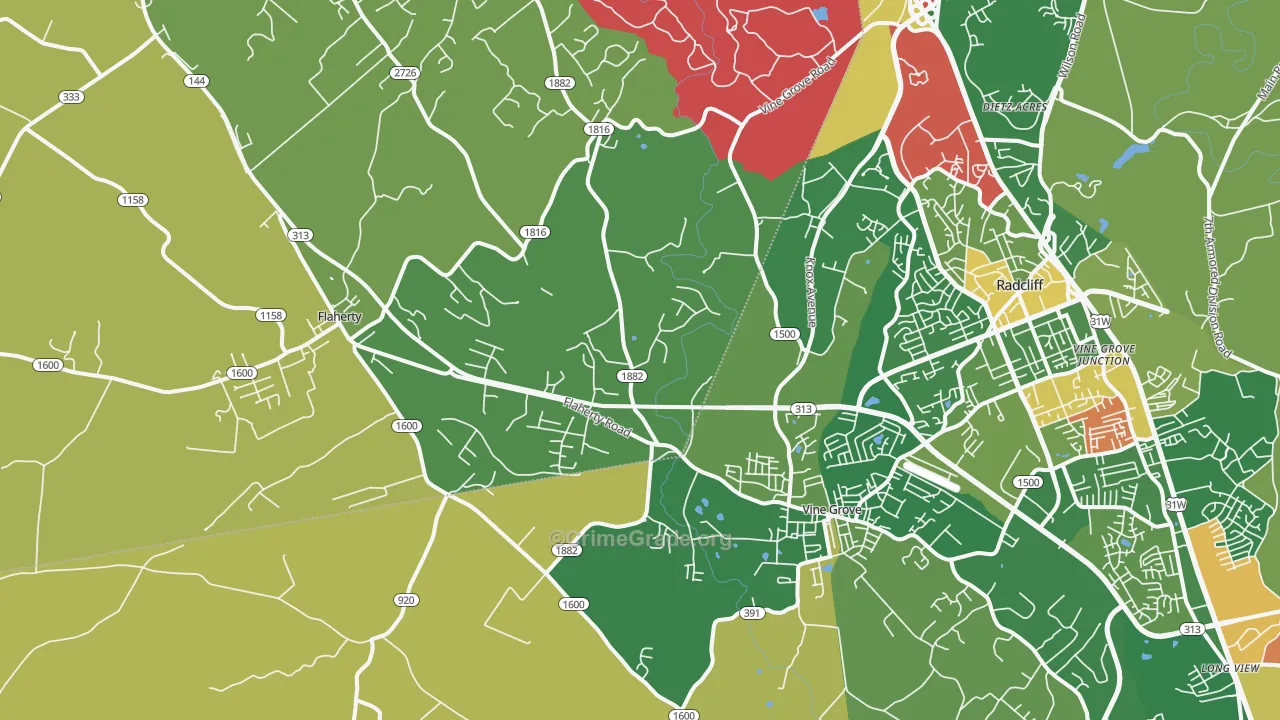 Vine Grove, KY Map of Arson Rates